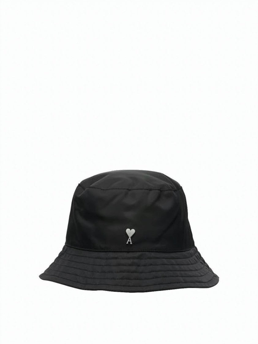 Ami Paris Nylon Bucket Hat With Metallic Heart Emblem