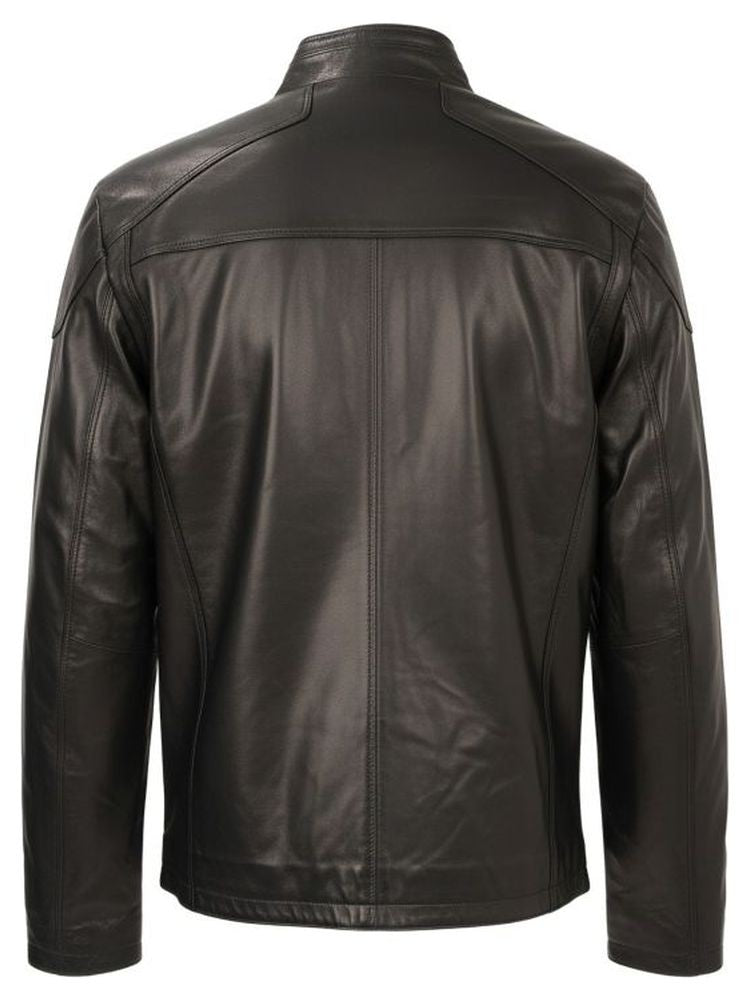 Sergio Moretti Black Tailored Stand Collar Sheep Leather Jacket