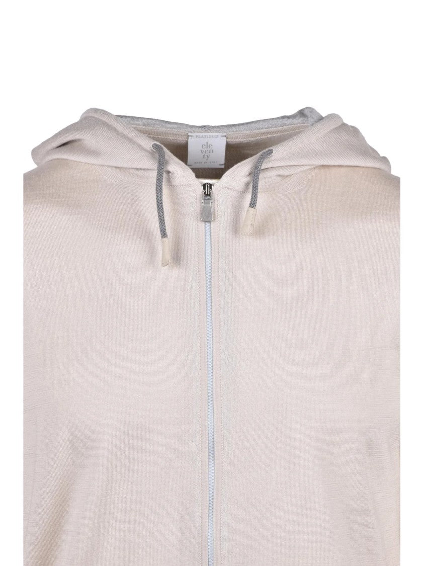 Eleventy Beige Grey Wool Silk Knit Zip Sweatshirt