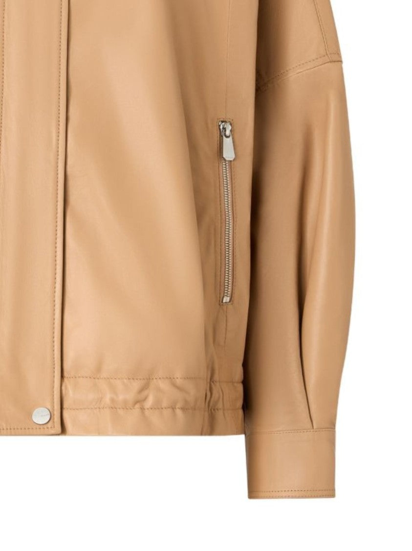Pinko Nappa Leather Stand Collar Jacket