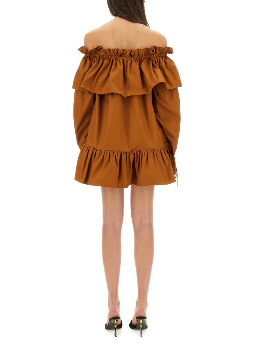 Saint Laurent Off-The-Shoulder Ruffled Sleeve Mini Dress