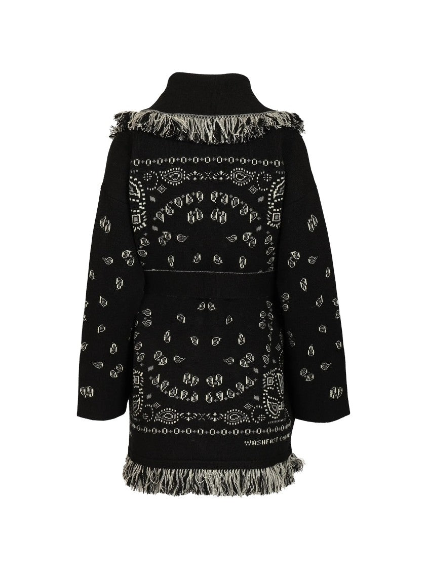 Alanui Fringed Bandana Jacquard Cardigan With Shawl Collar