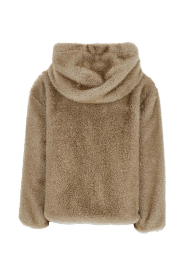 Herno Beige Polyester Fur-Effect Hooded Jacket