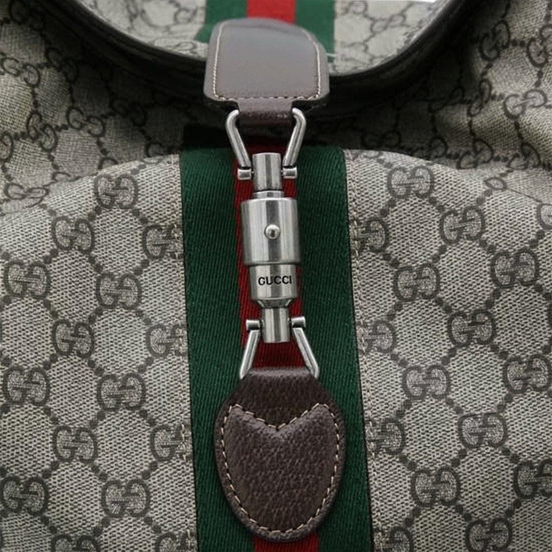 Gucci Beige Monogram Canvas Medium Shoulder Bag With Web Stripe