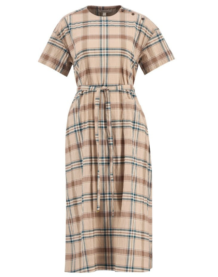 Barbour Vintage Tartan Midi Dress With Tie-Waist Belt