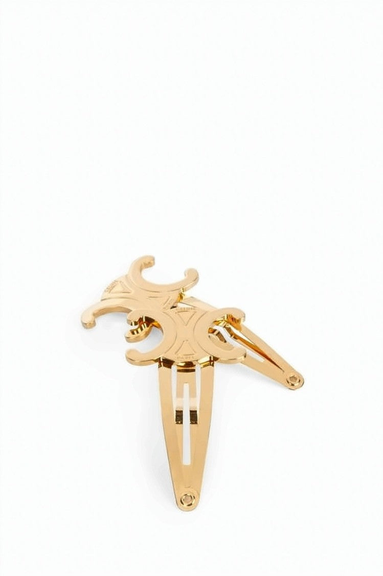 Celine Gold-Tone Hair Clips With Symmetrical Emblem