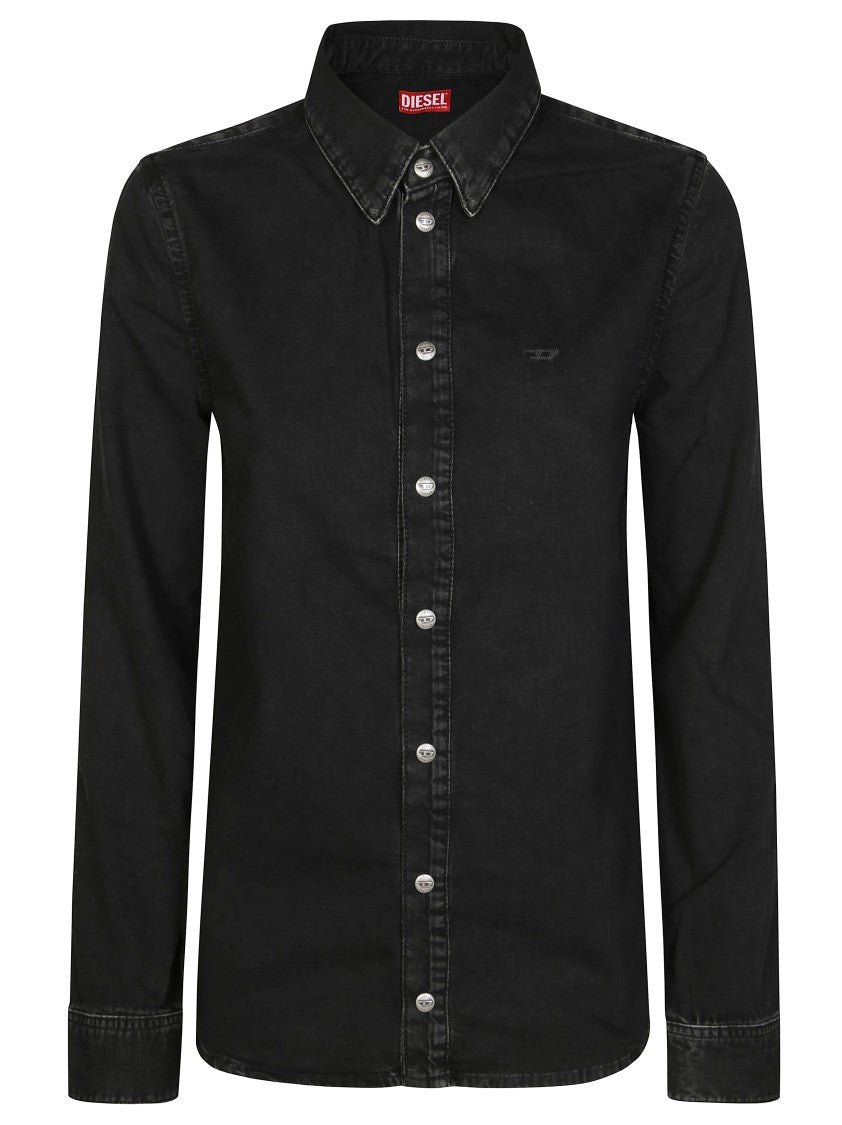 Diesel Long-Sleeve Button-Up Shirt With Classic Collar And Subtle Embroidery