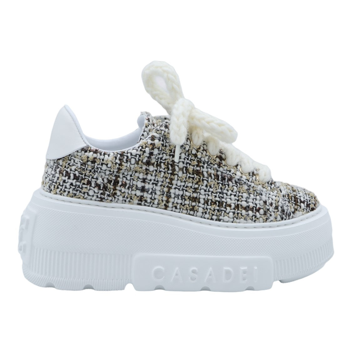 Casadei Textured Tweed Chunky Platform Sneakers With Braided Laces