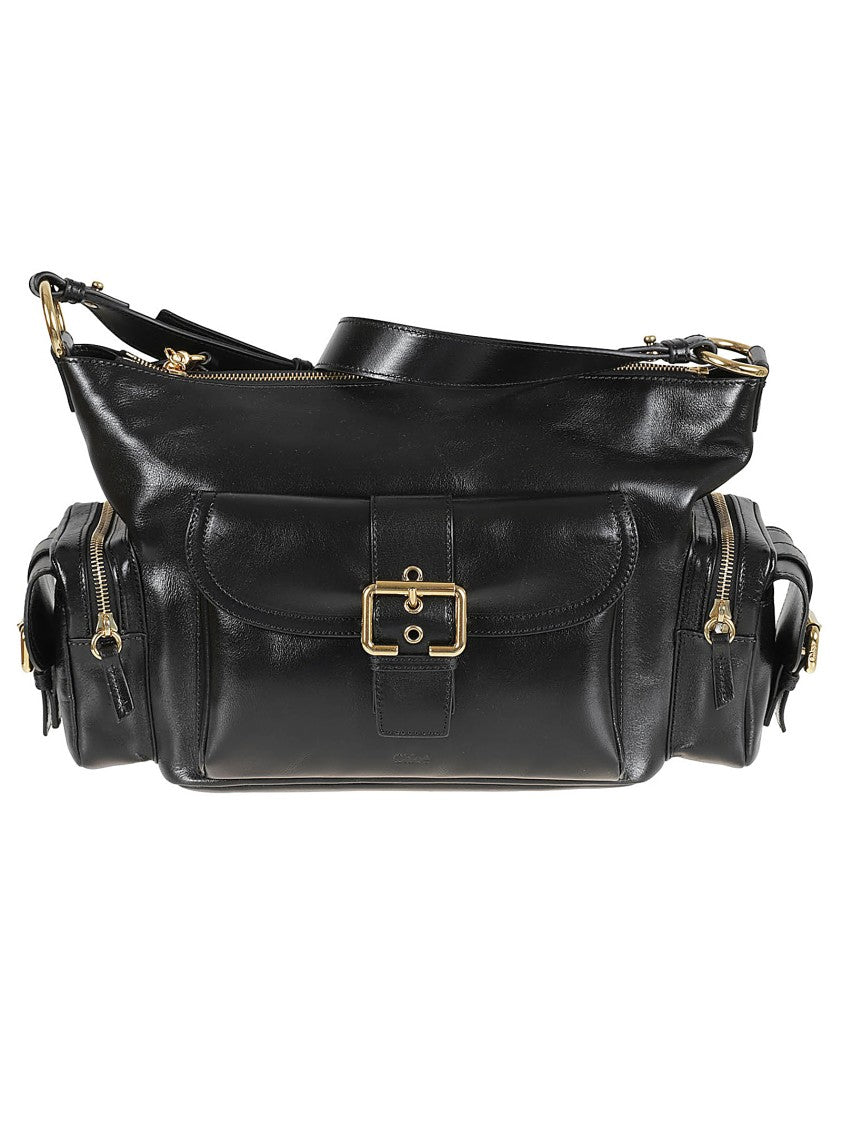 Chloé Structured Black Leather Bag With Gold-Tone Hardware