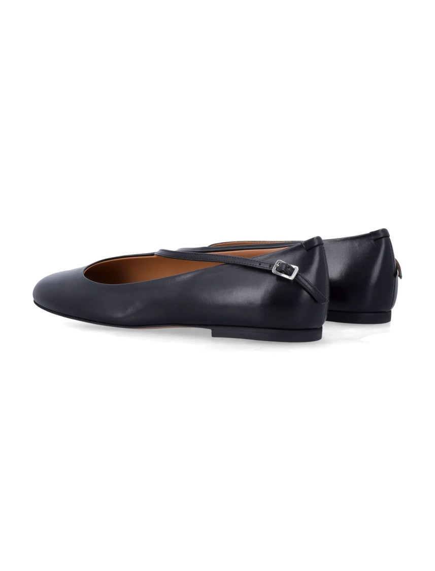 Jil Sander Asymmetrical Black Leather Ballerina Flats