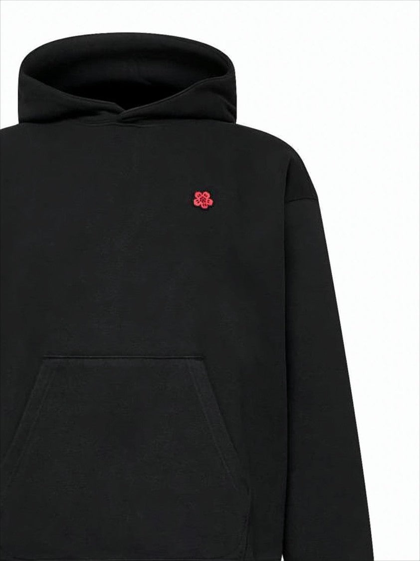 Kenzo Black Hooded Sweatshirt With Floral Emblem Detail