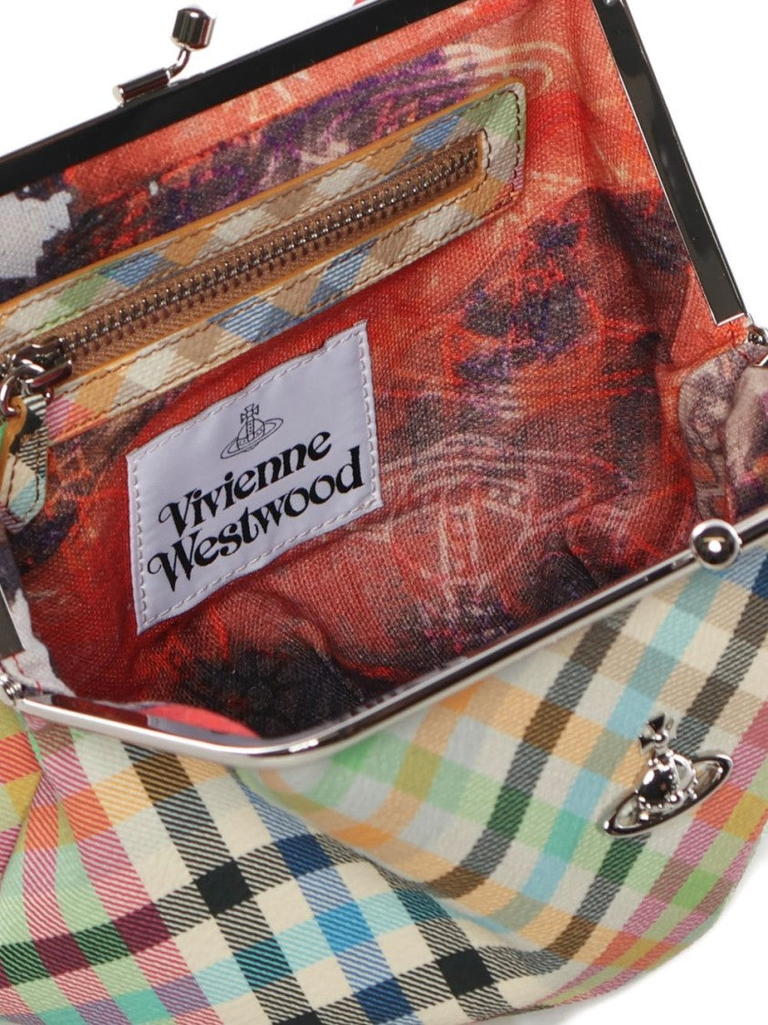 Vivienne Westwood Structured Beige Plaid Shoulder Bag