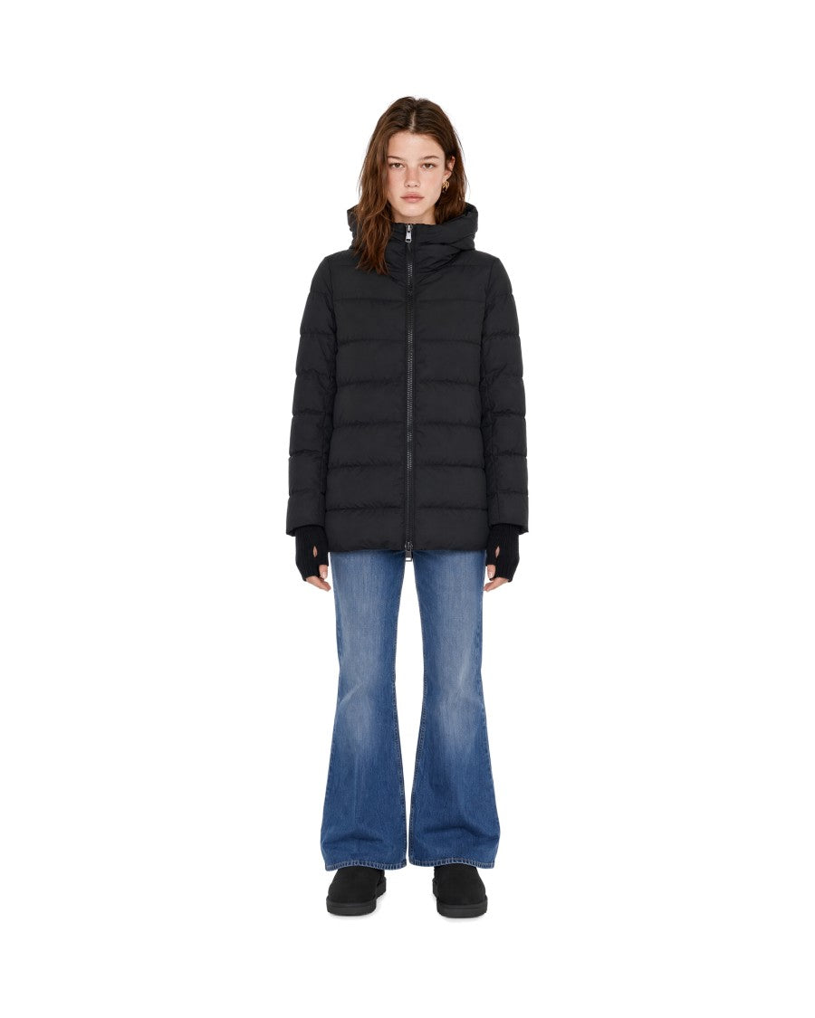 Herno Black Long Hooded Nylon Down Jacket