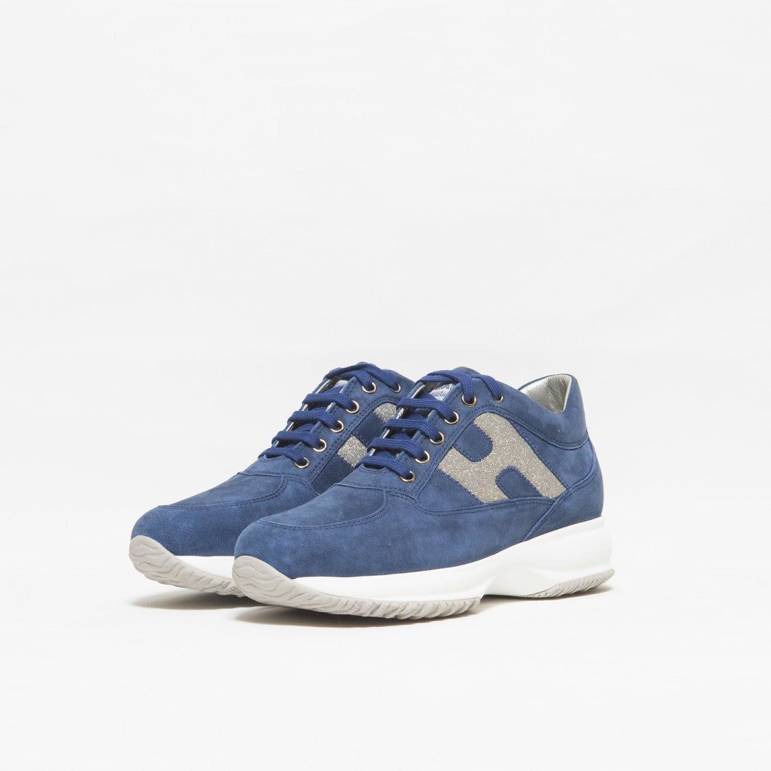 Hogan Blue Suede With Glitter H Interactive Sneakers