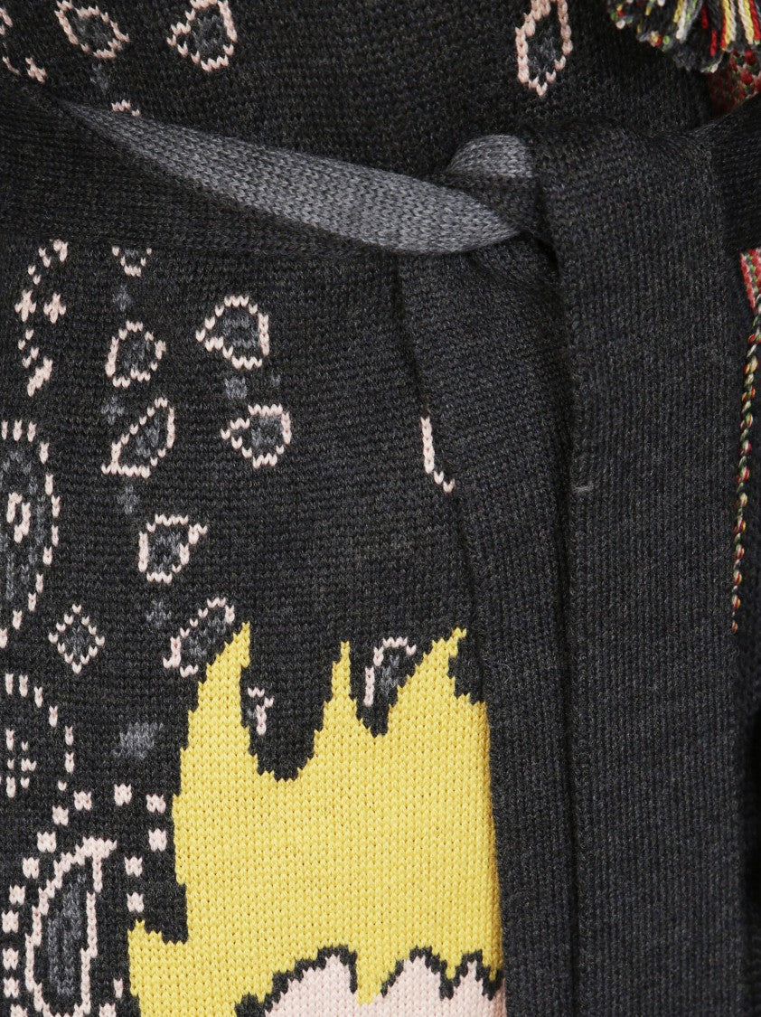 Alanui Black Cardigan With Colorful Graphic Motifs