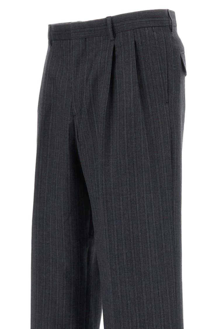 Sunflower Herringbone Pleated Cotton Wool-Blend Wide-Leg Pants