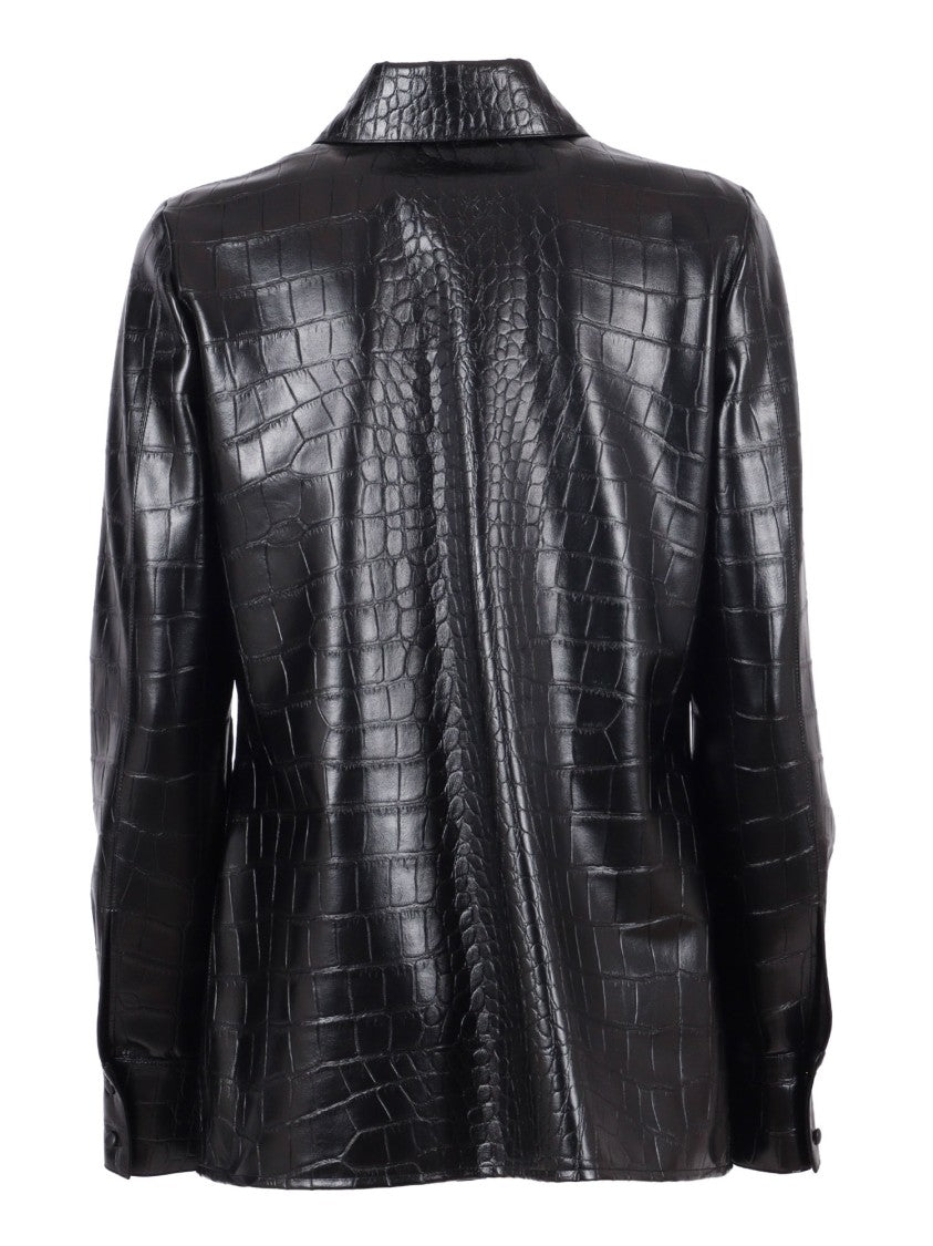 Elisabetta Franchi Crocodile-Embossed Glossy Black Shirt