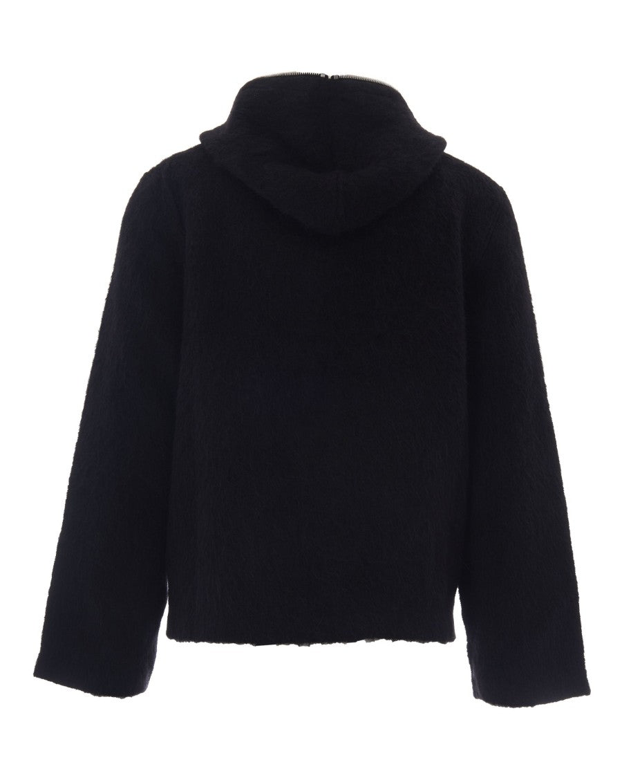 Our Legacy Hooded Full Zip Knitwear In Hairy Black Wool
