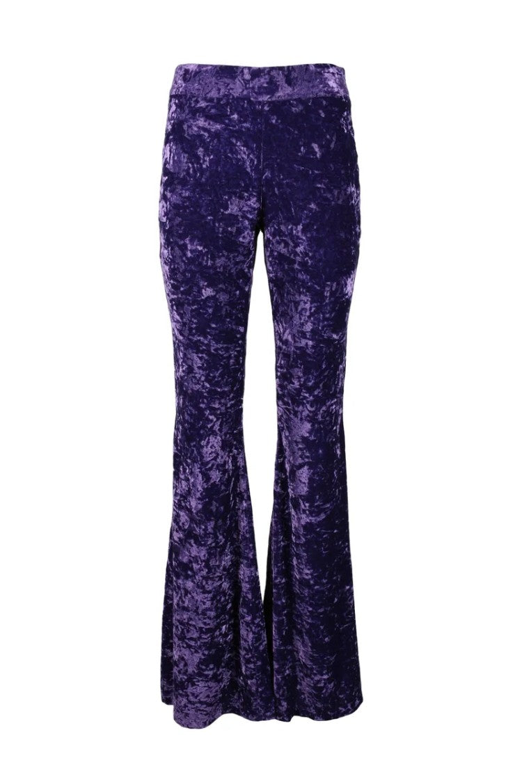 Aniye By Flared Purple Crushed Velvet Trousers With Fitted Waist