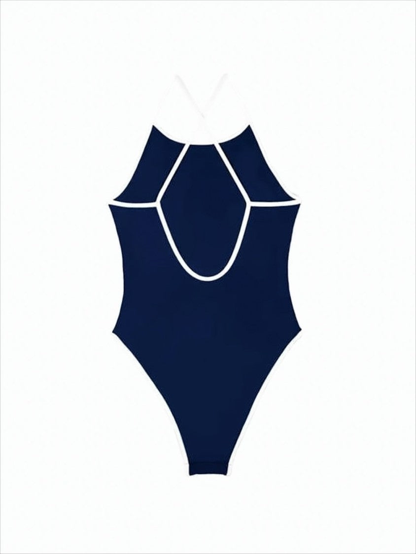 Sporty And Rich Fitted One-Piece Swimsuit With Crisscross Straps