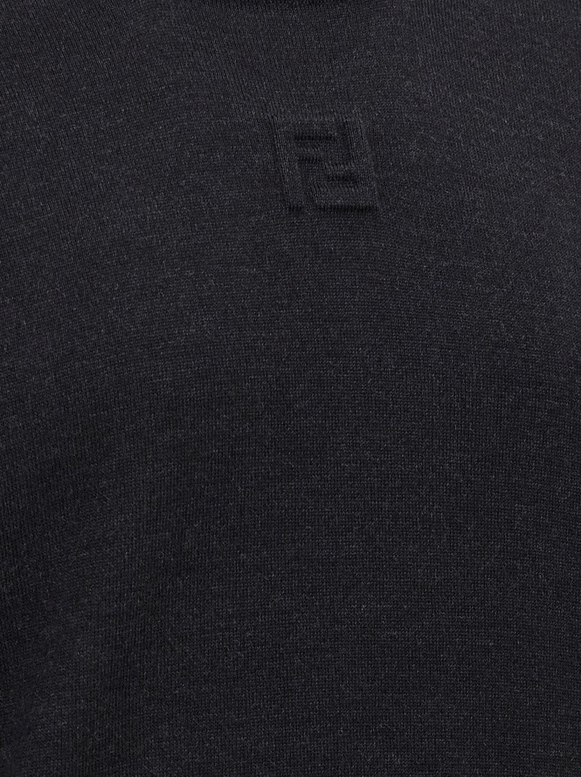 Fendi Embossed Logo Wool Yarn Sweater With Crew Neck And Cuffed Sleeves