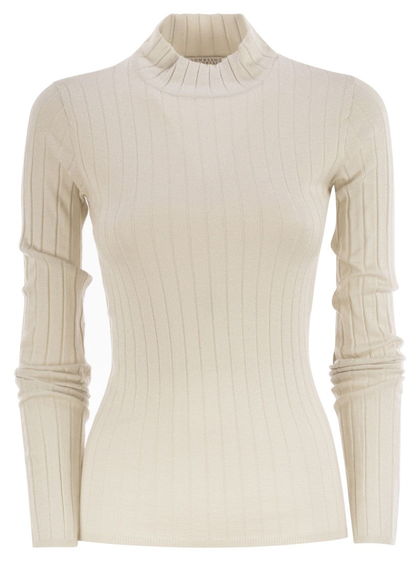 Brunello Cucinelli Lightweight Cashmere And Silk Broad Rib Sweater