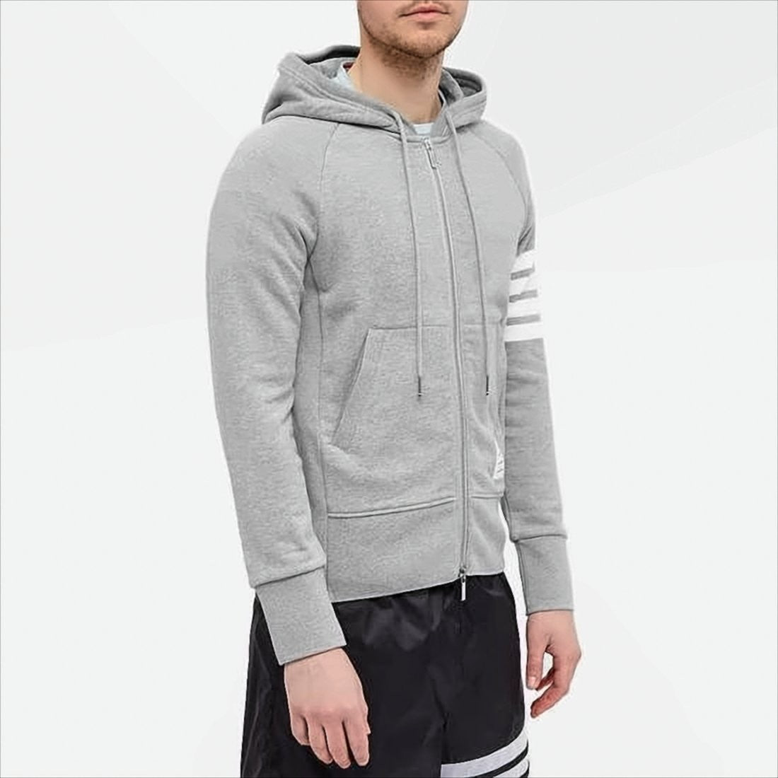 Thom Browne Two-Way Zip-Up Hoodie With Signature Stripe Detail