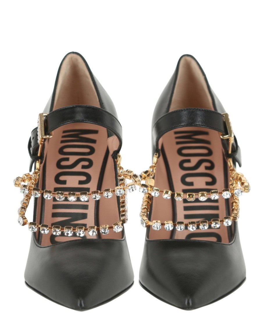 Moschino Rhinestone-Embellished Leather Pumps