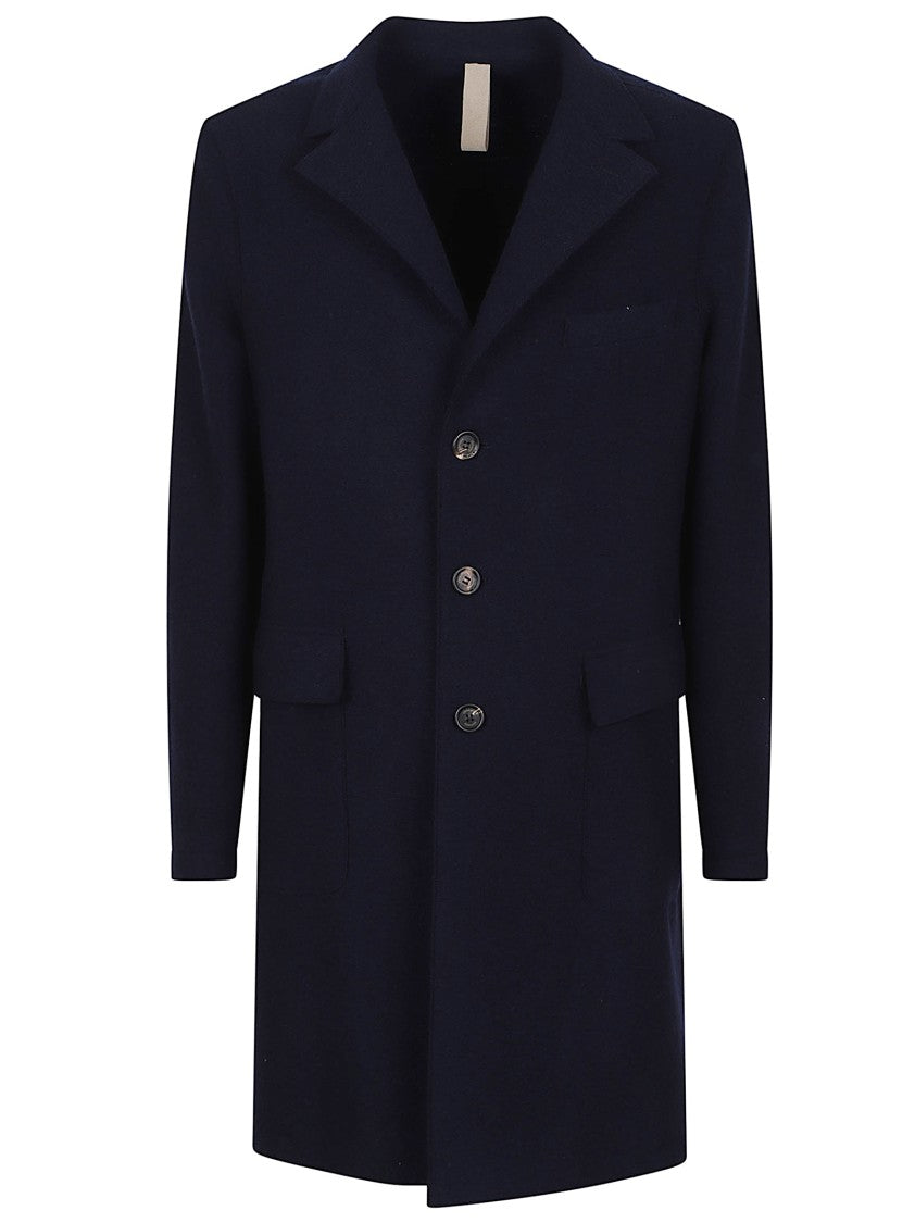 Eleventy Single-Breasted Navy Wool Coat