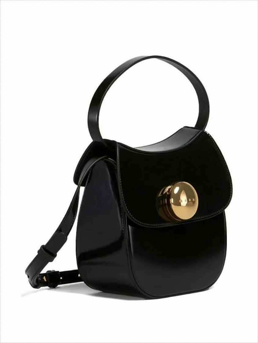 Marni Structured Black Leather Shoulder Bag With Gold-Tone Clasp