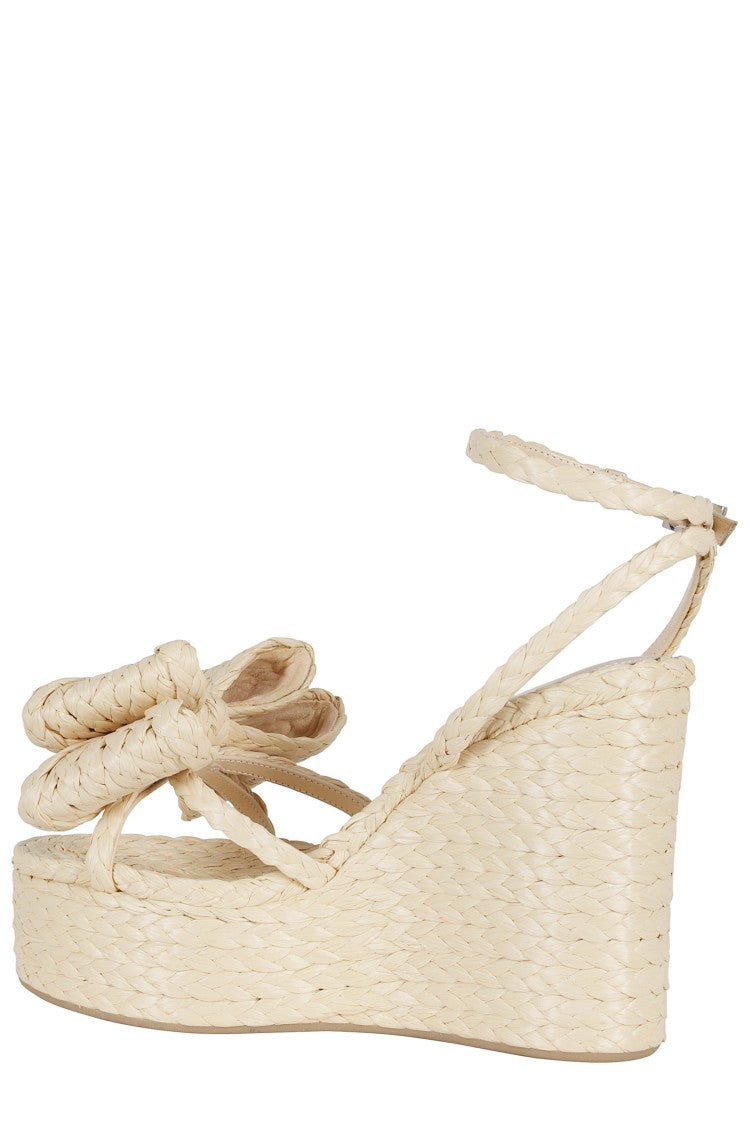 Mach & Mach Nude Le Cadeau Bow Raffia-Upper Leather Sandals