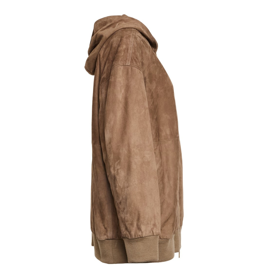 Max Mara Suede Bomber Jacket With Ribbed Knit Cuffs