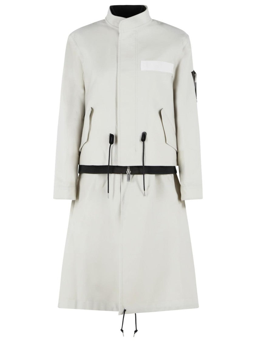 Sacai Ecru Multi-Pocket Raised Neck Wool Coat