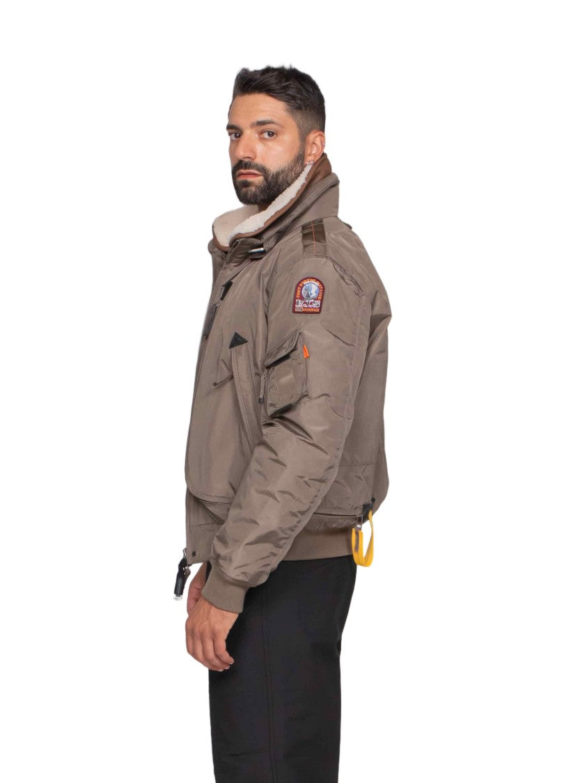 Pjs Parajumpers Slate Mud Bomber Jacket With Shearling Collar And Distinctive Accents