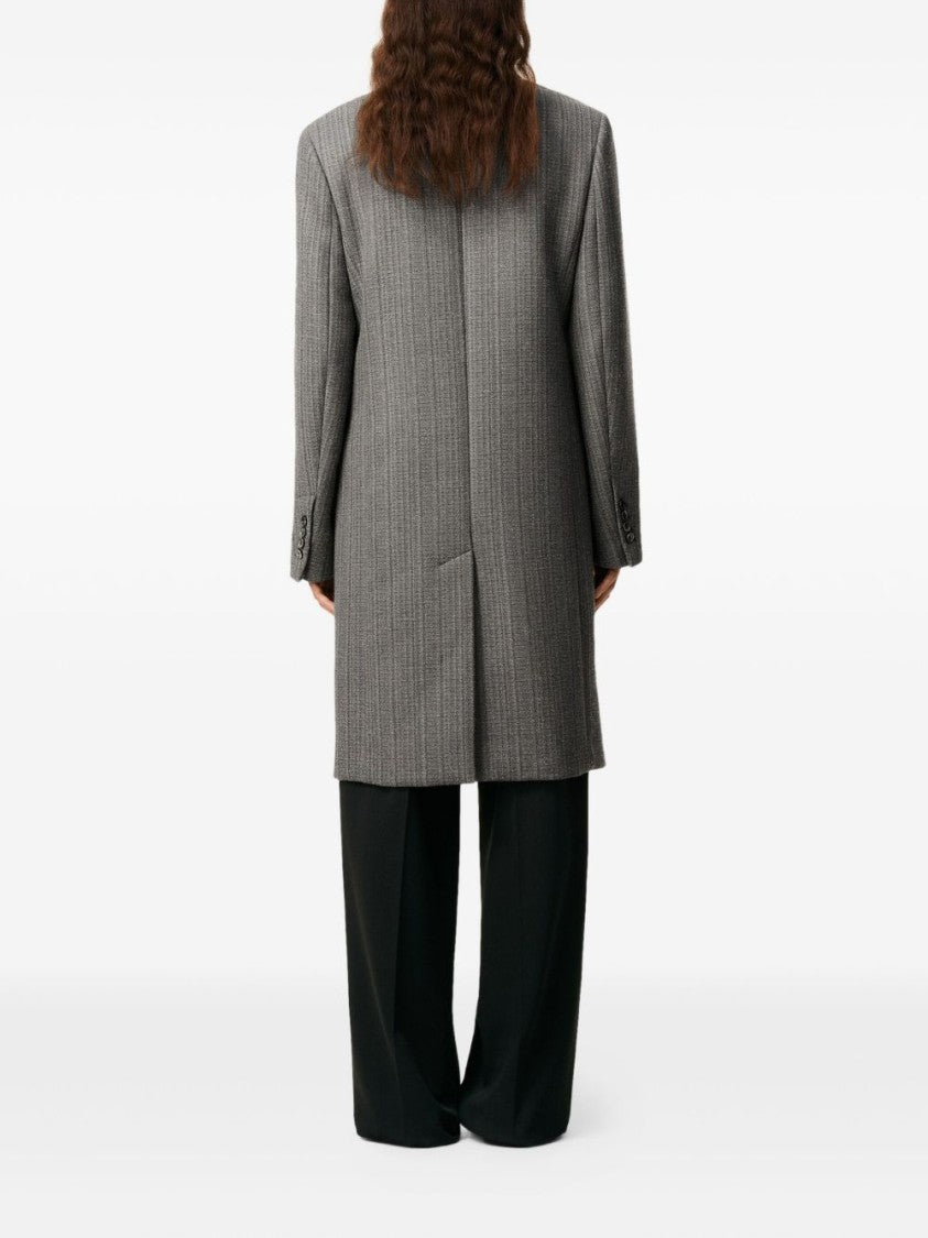 Ami Paris Double-Breasted Herringbone Wool Coat With Peak Lapels