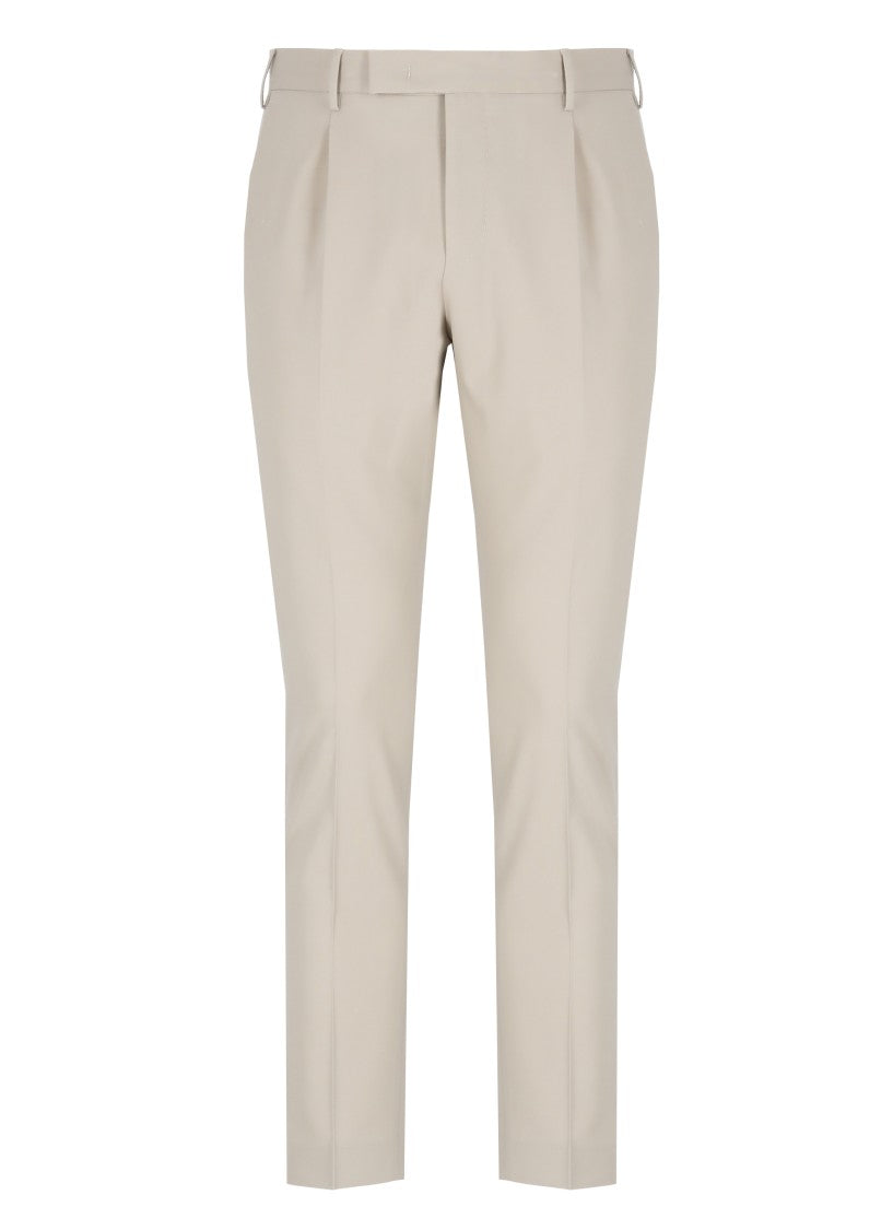 Pt Torino Beige Cotton Trousers With Belt Loops