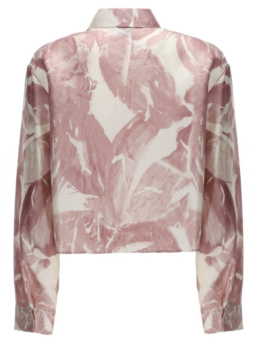 Alysi Neutrals Leaf Print Silk Shirt