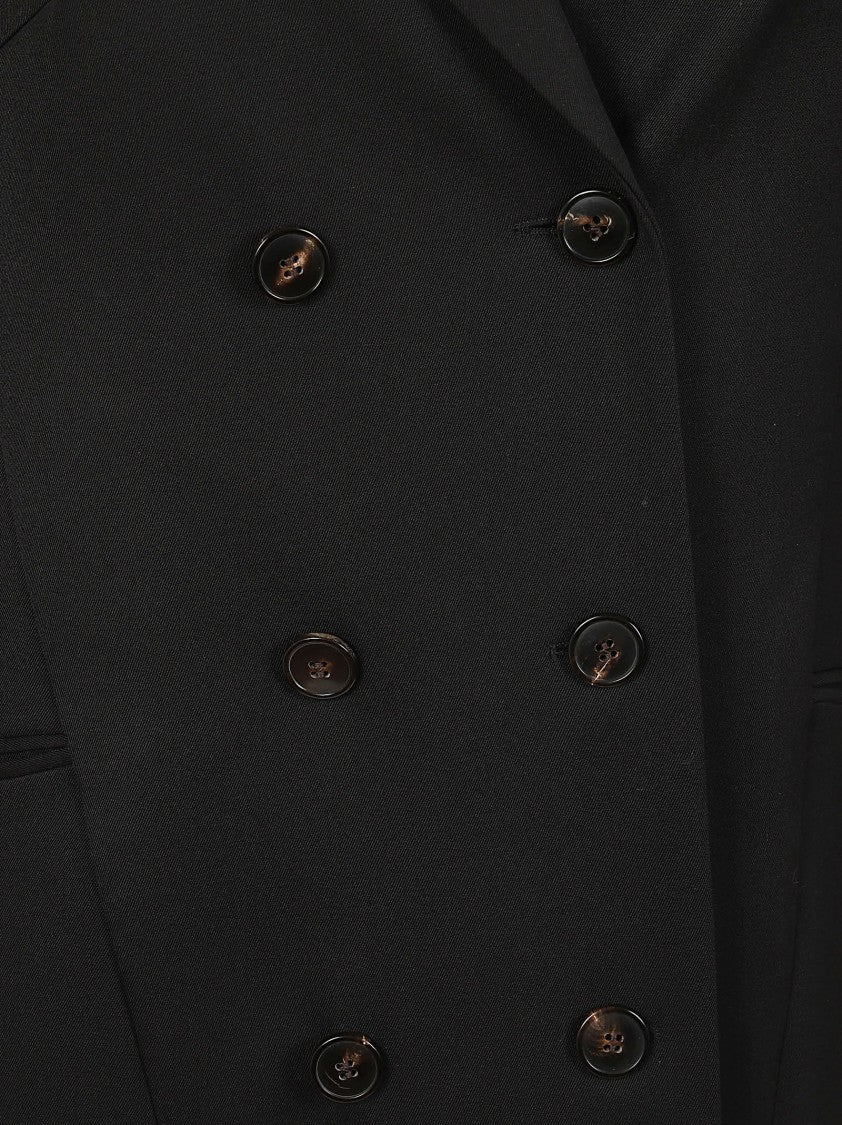Dries Van Noten Fitted Black Double-Breasted Wool Coat With Contrasting Buttons