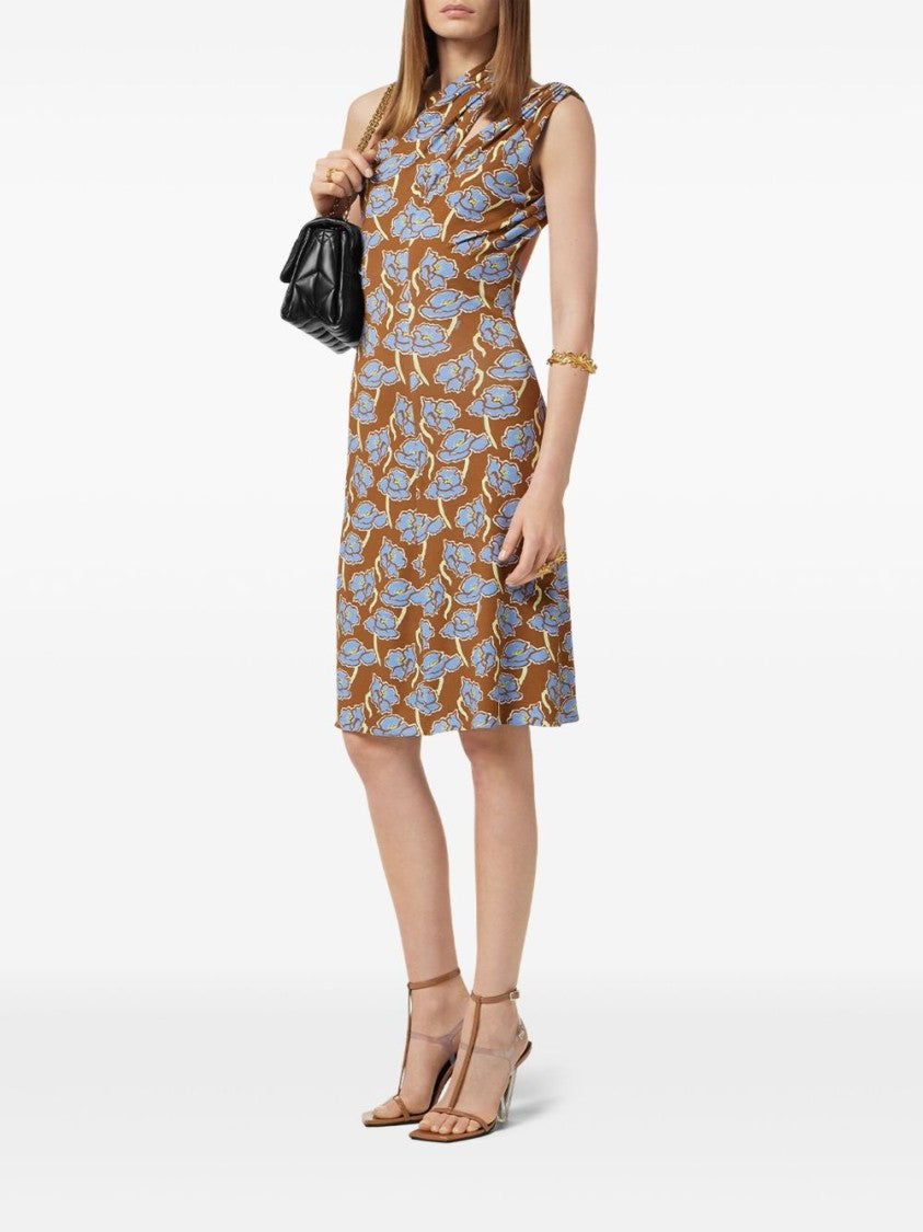 Versace Brown Sleeveless Open Back Floral Dress