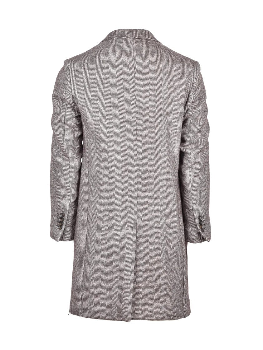 Alessandro Gilles Mid-Length Tailored Coat With Notched Lapel And Herringbone Pattern