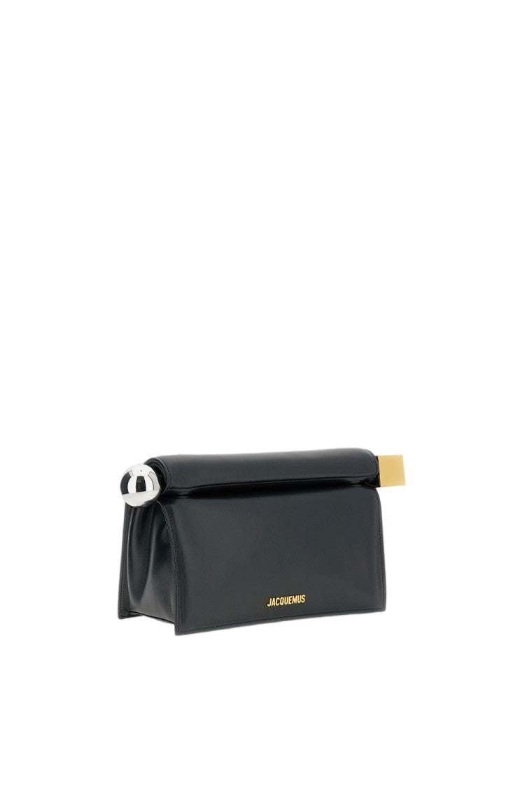 Jacquemus Folded Black Nappa Leather Clutch With Metal Closure Ends