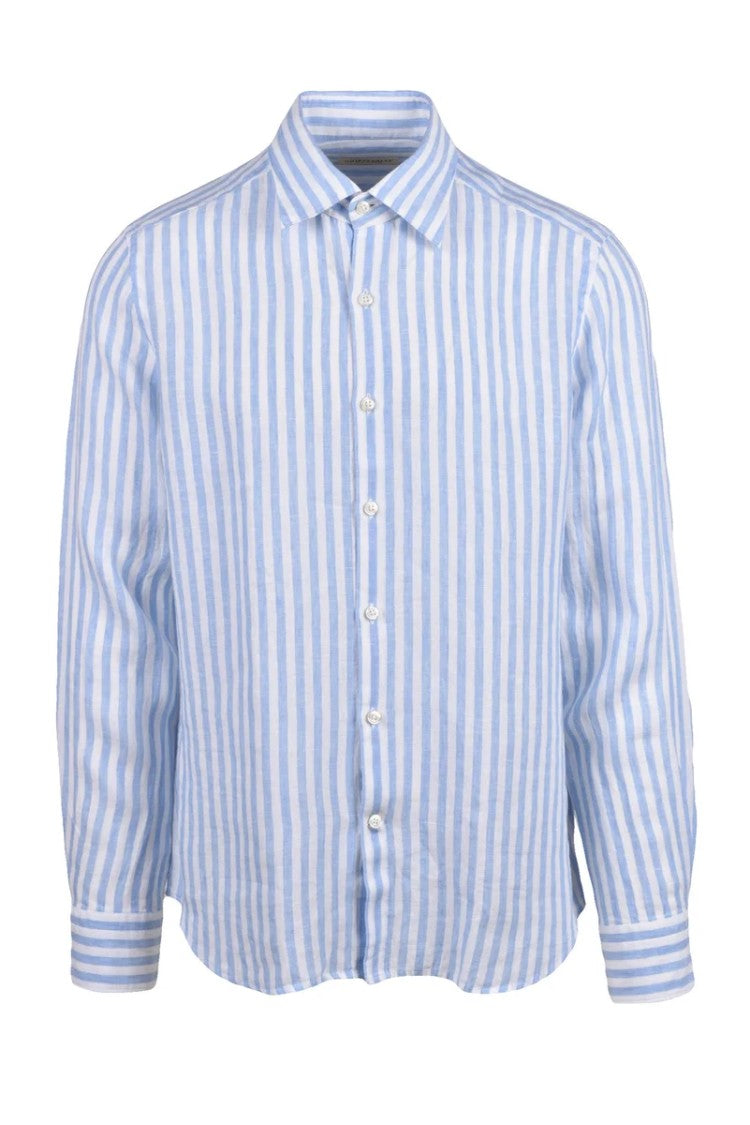 Ghirardelli Light Blue/White Linen Men's Linen Shirt