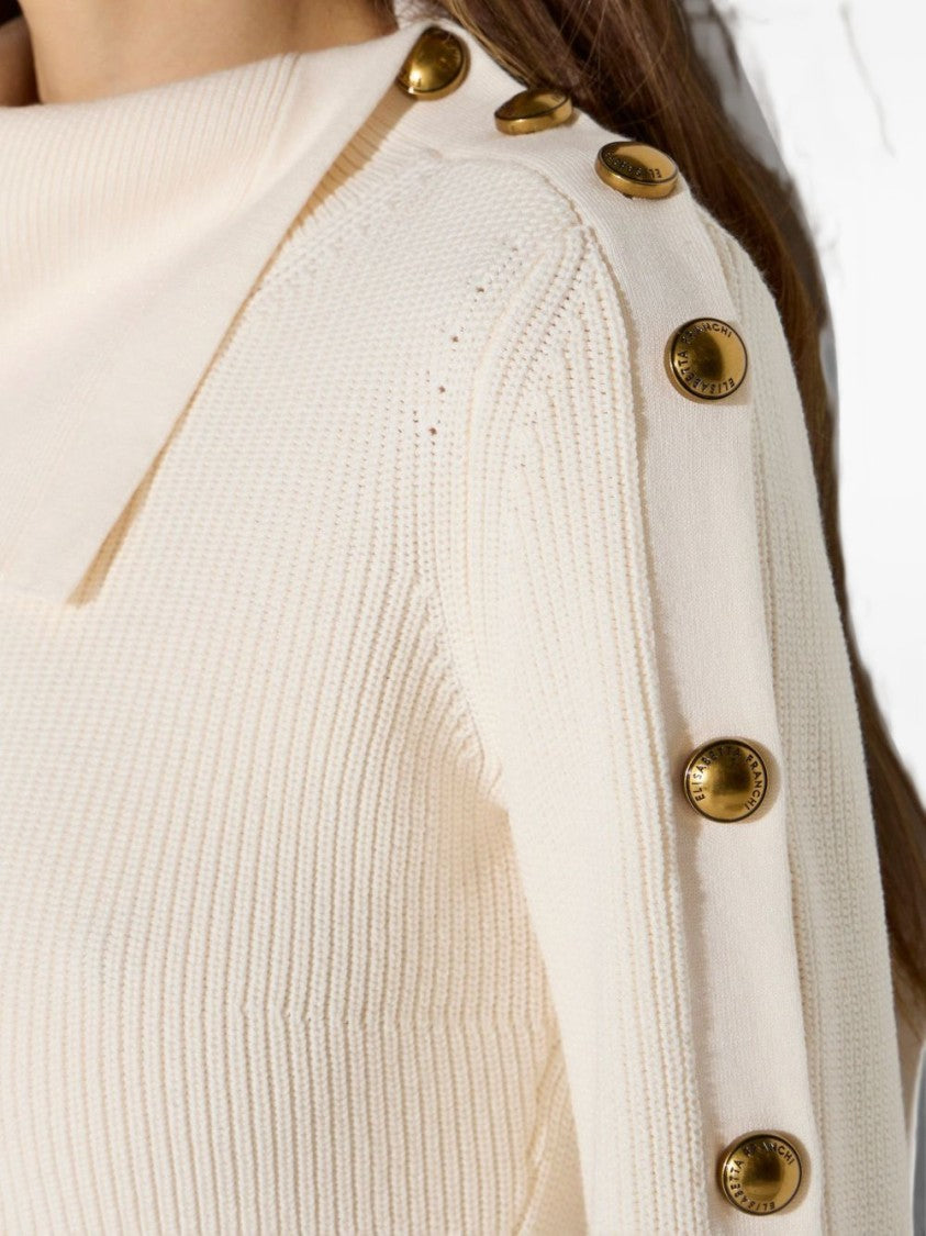 Elisabetta Franchi Asymmetrical Ribbed Knit Top With Buttoned Sleeves