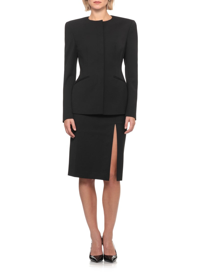 The Andamane Black Knee-Length Wool-Blend Skirt