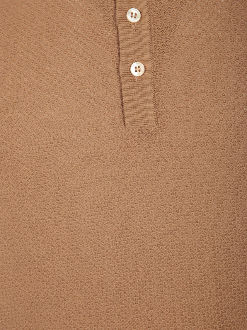 Tagliatore Burnt Brown Cotton Polo With Classic Collar