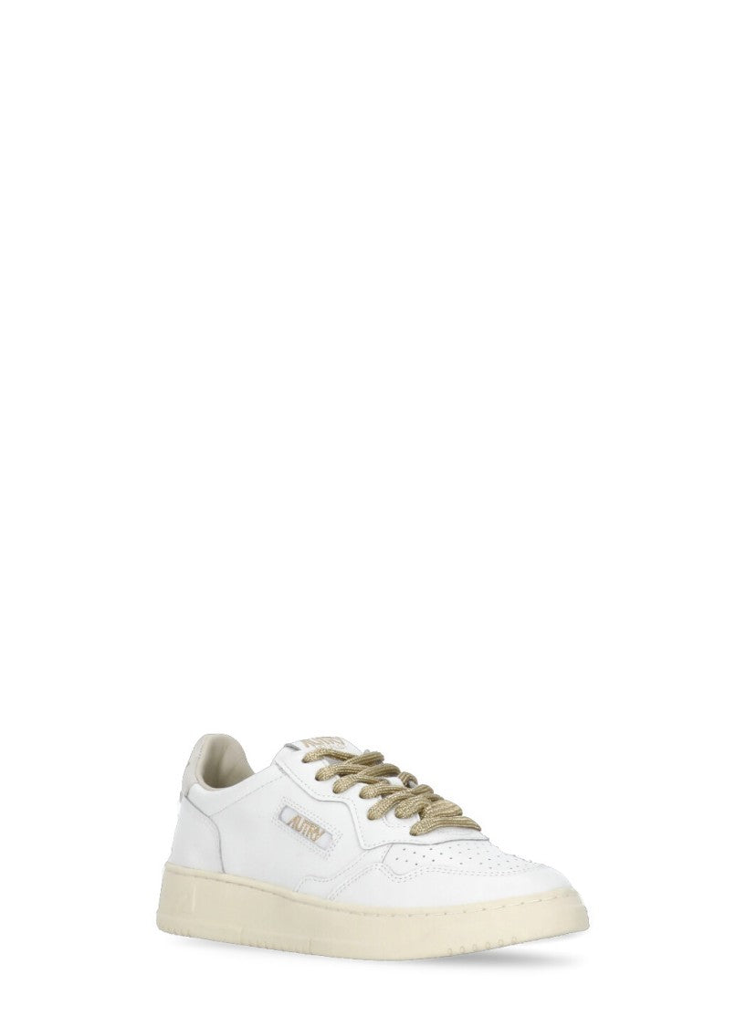 Autry White Lurex Laced Smooth Leather Sneakers