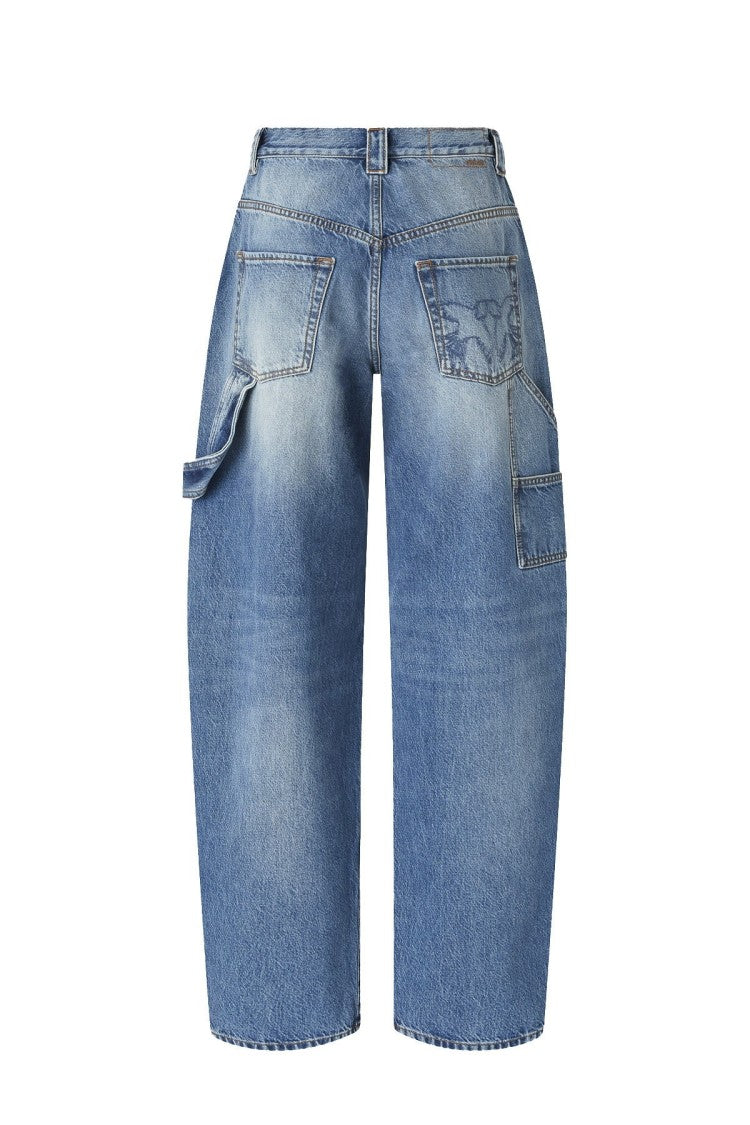Pinko Blue Light-Wash Wide-Leg Cotton Utility Jeans