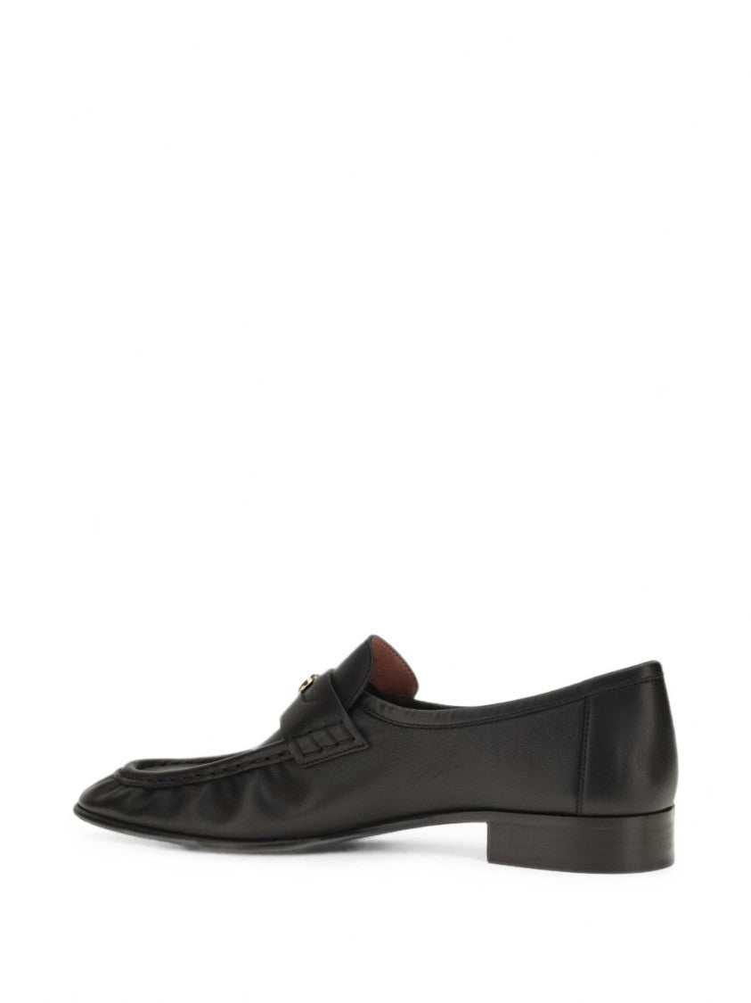 Chloé Pointed Toe Leather Flats With Metallic Heart Detail