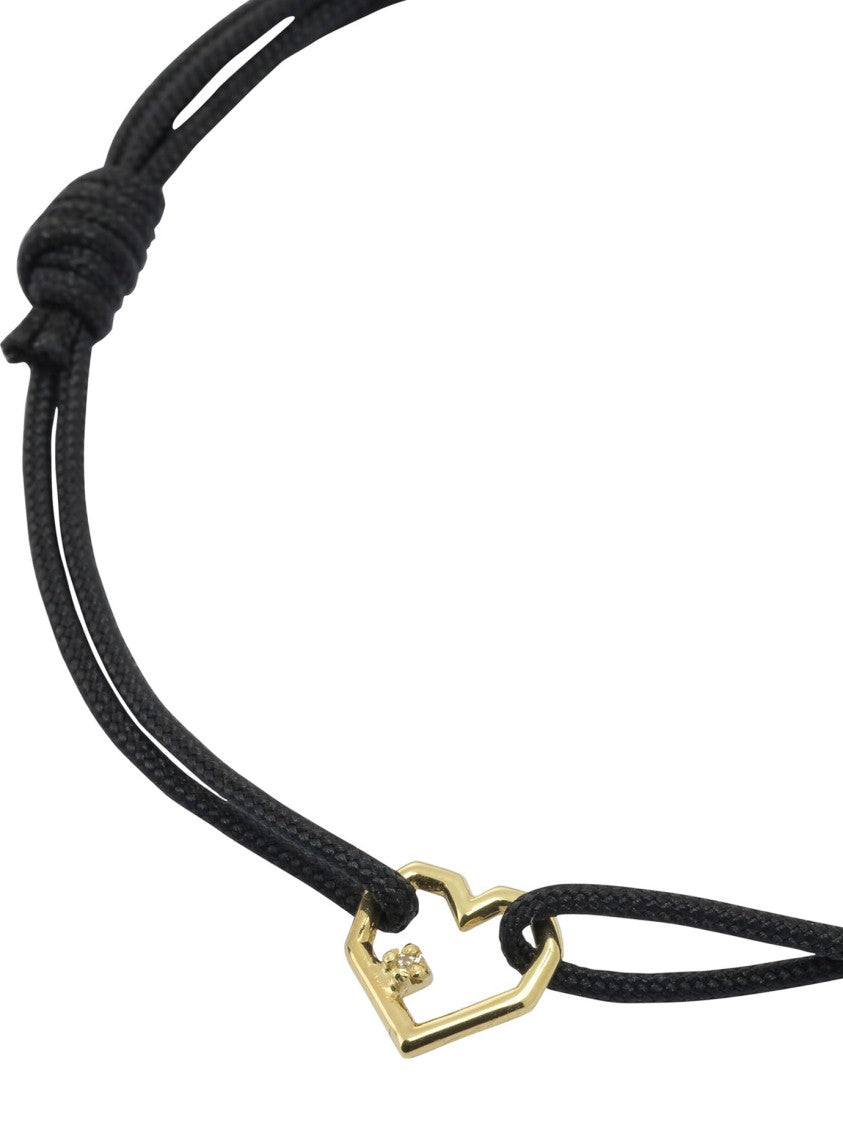 Aliita Heart-Shaped Brass Charm Bracelet With Adjustable Black Cord
