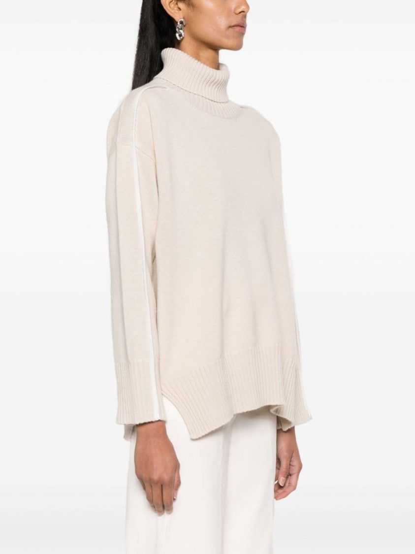 Lorena Antoniazzi Piped-Trim Roll-Neck Knitwear Beige Jumper